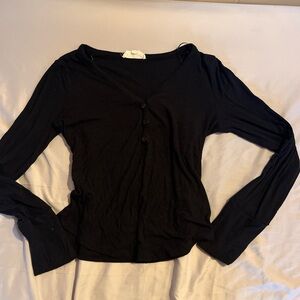 Black Button-Up Long Sleeve Top